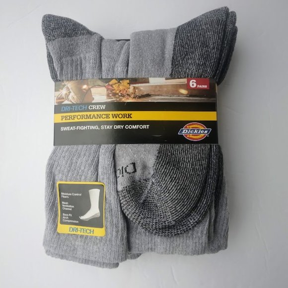 Men's Dickies 6-pack Dri-Tech Performance Moisture-Control Crew Socks 6-12 Gray - Picture 1 of 5